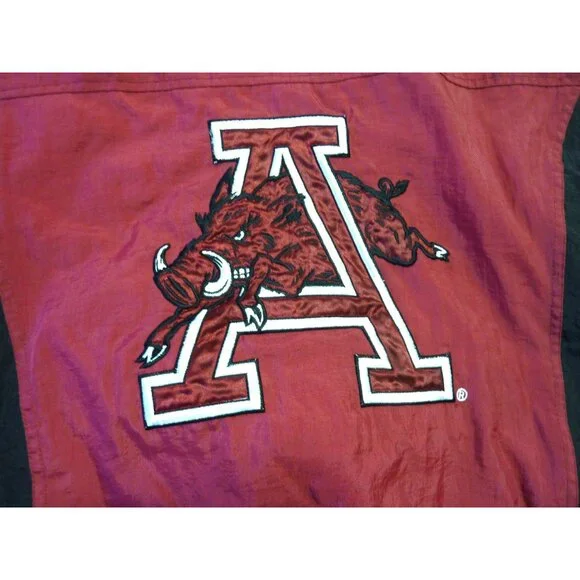 Arkansas Razorbacks 90s Starter Jacket w/hood NCAA Football Size L vintage